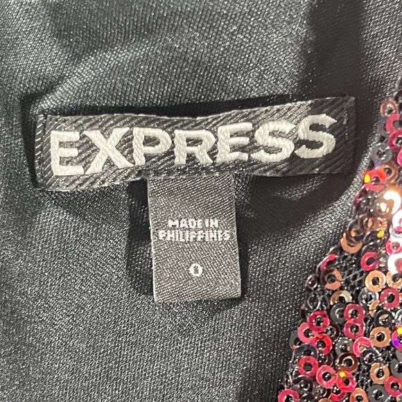 Express Sz 0 Red‎ Sequin Bodycon Mini Dress Holidays Party Cocktail Vamp - Picture 9 of 12